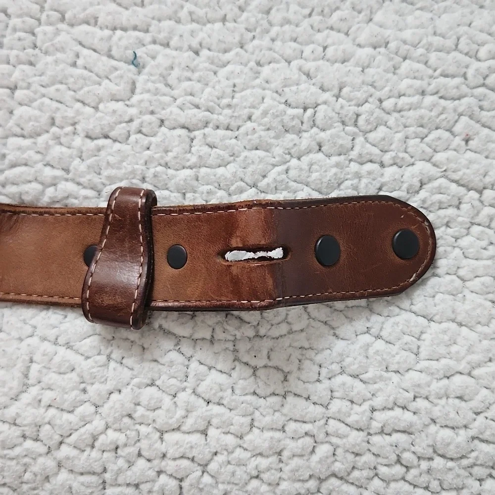 Western Vintage Geuine Tooled Leather Aztec Print Distressed Destroyed Belt